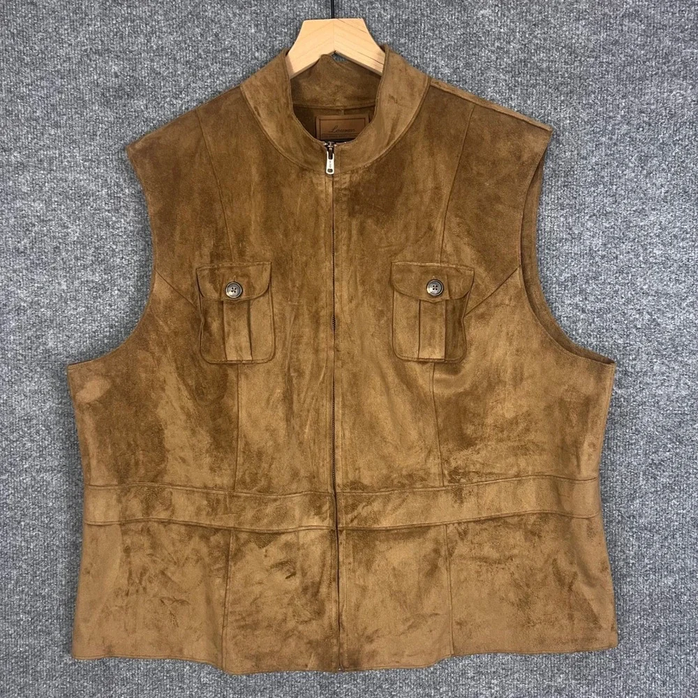 Lauren Ralph Lauren Vest Womens 2X Brown Excellent Faux Suede Full Zip Pocket